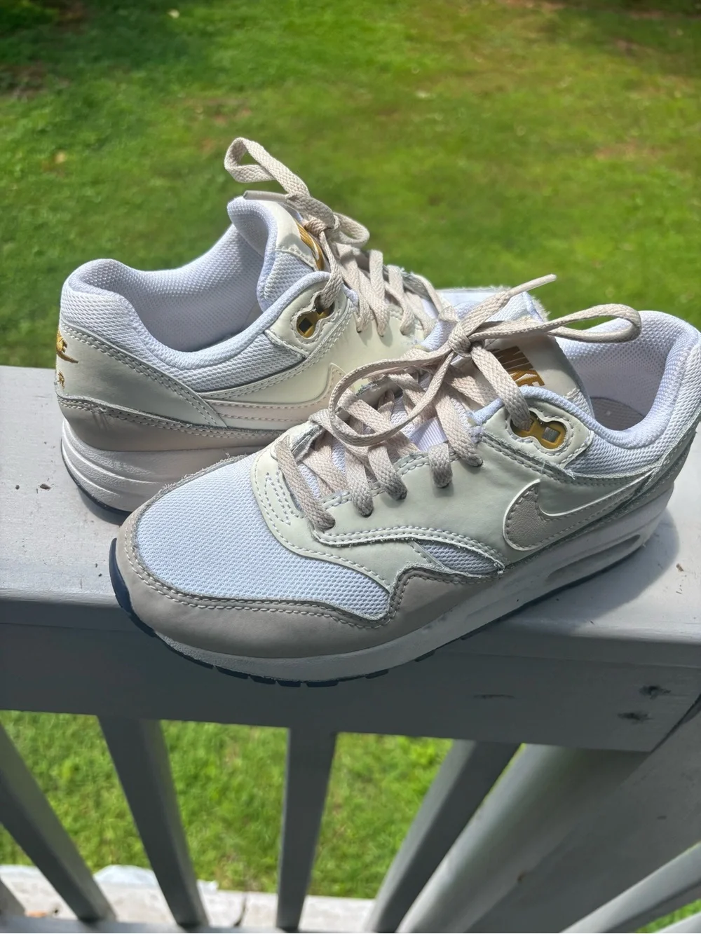 Nike Kids Air Sneaker in White and Cream Accents